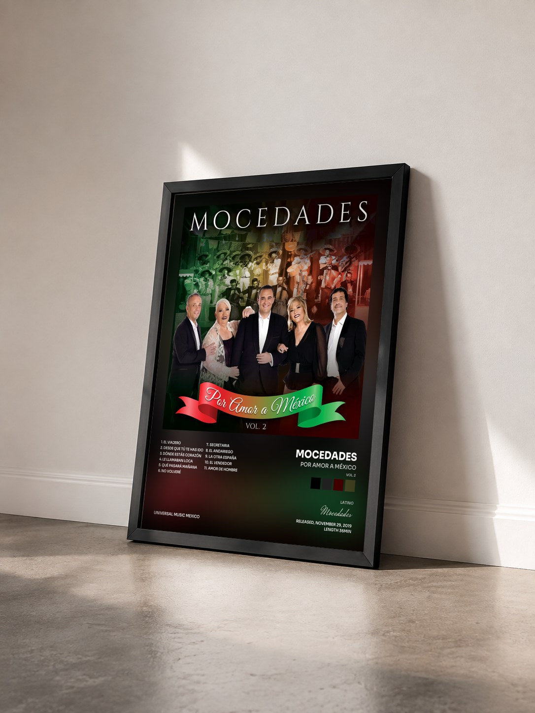 #noir Tableau de l'album Por Amor A México (Vol. 2) de Mocedades vu de trois quarts, cadre noir