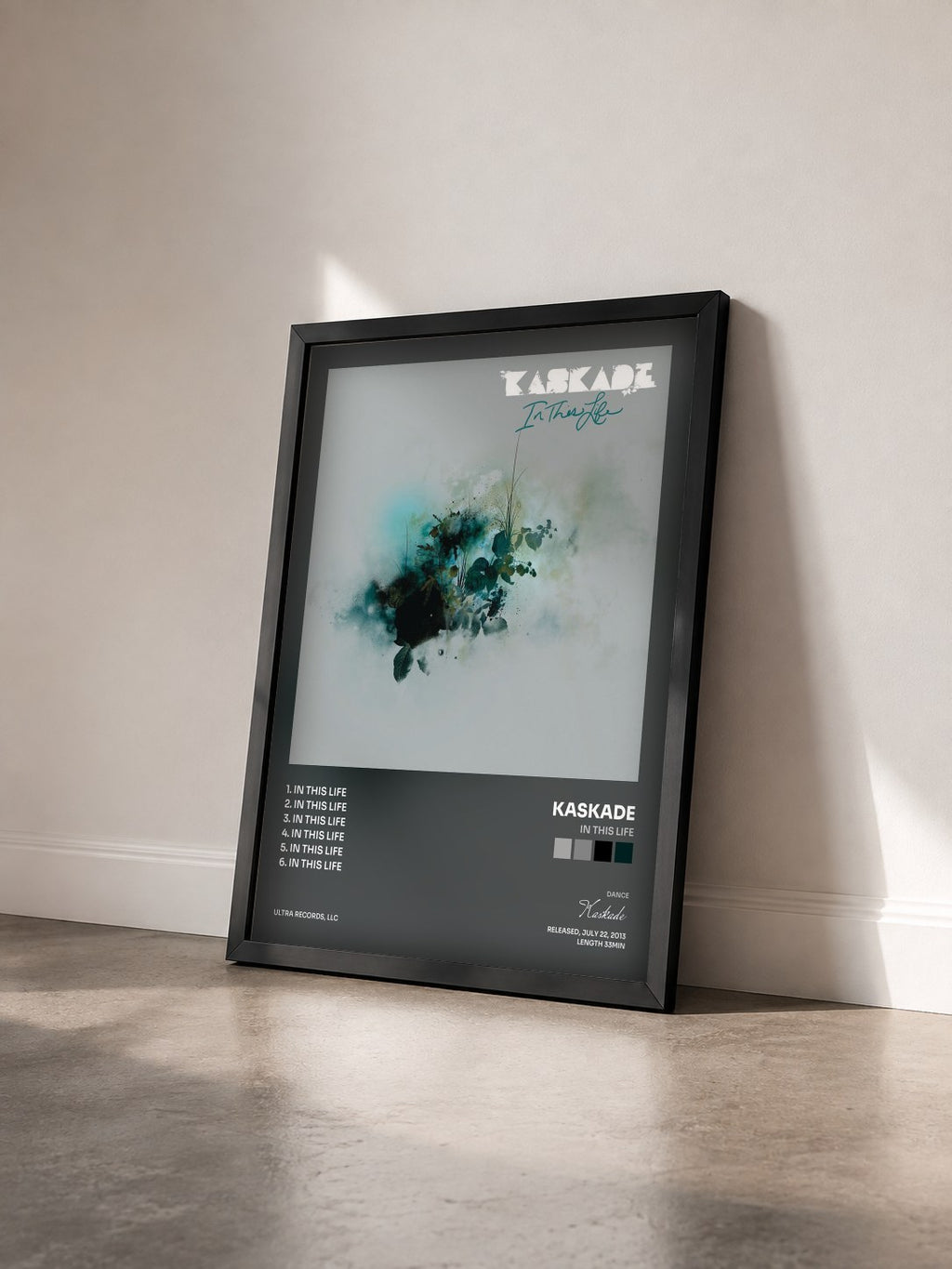#noir Tableau de l'album In This Life de Kaskade vu de trois quarts, cadre noir