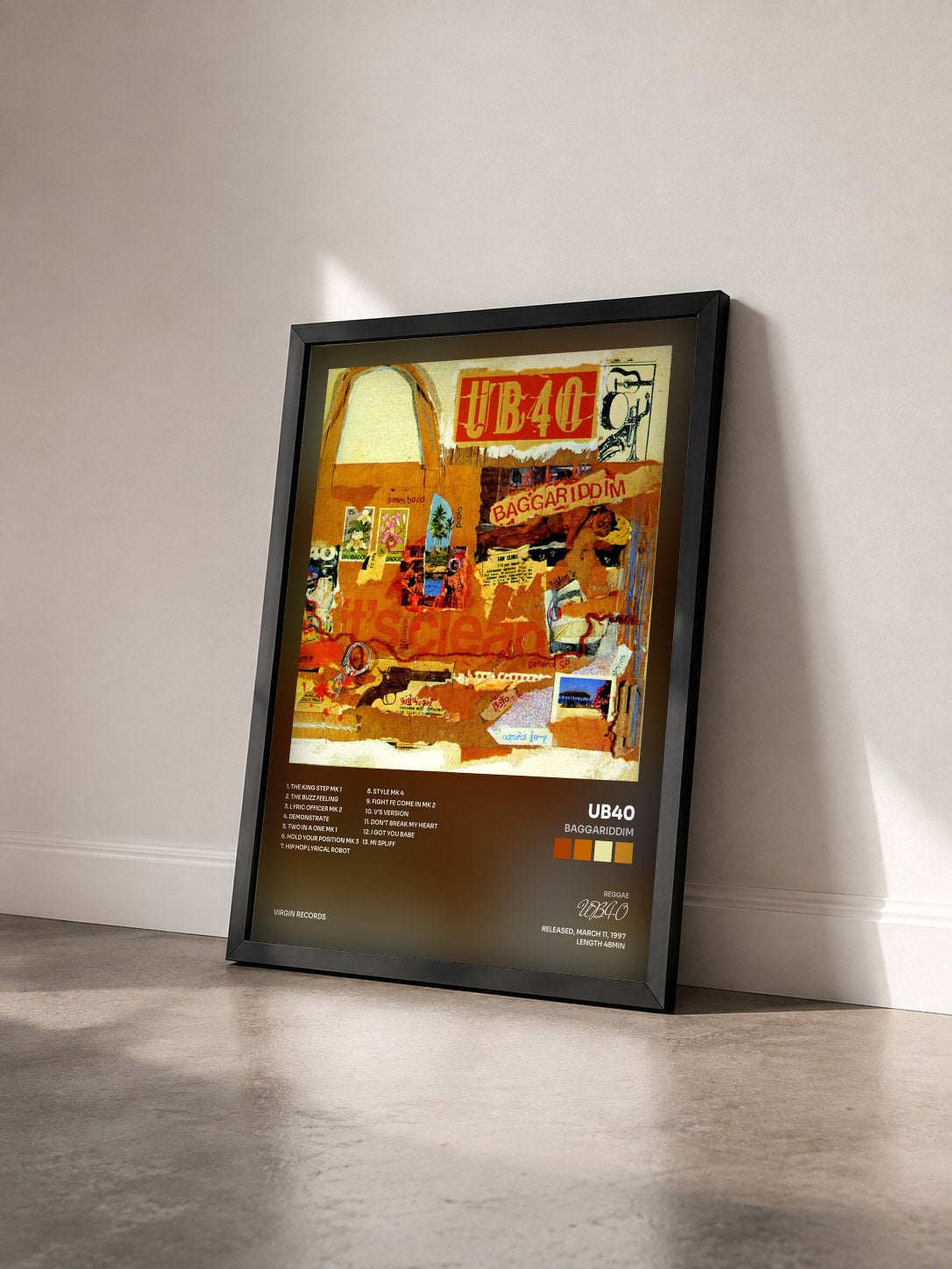 #noir Tableau de l'album Baggariddim de UB40 vu de trois quarts, cadre noir