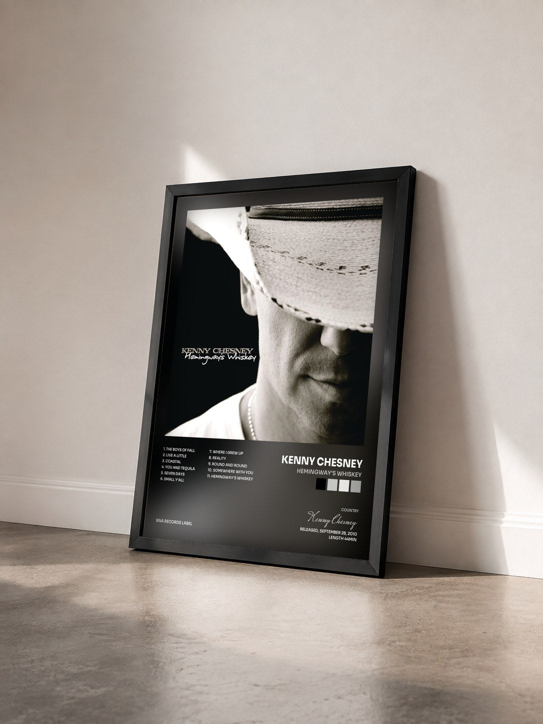 #noir Tableau de l'album Hemingway's Whiskey de Kenny Chesney vu de trois quarts, cadre noir