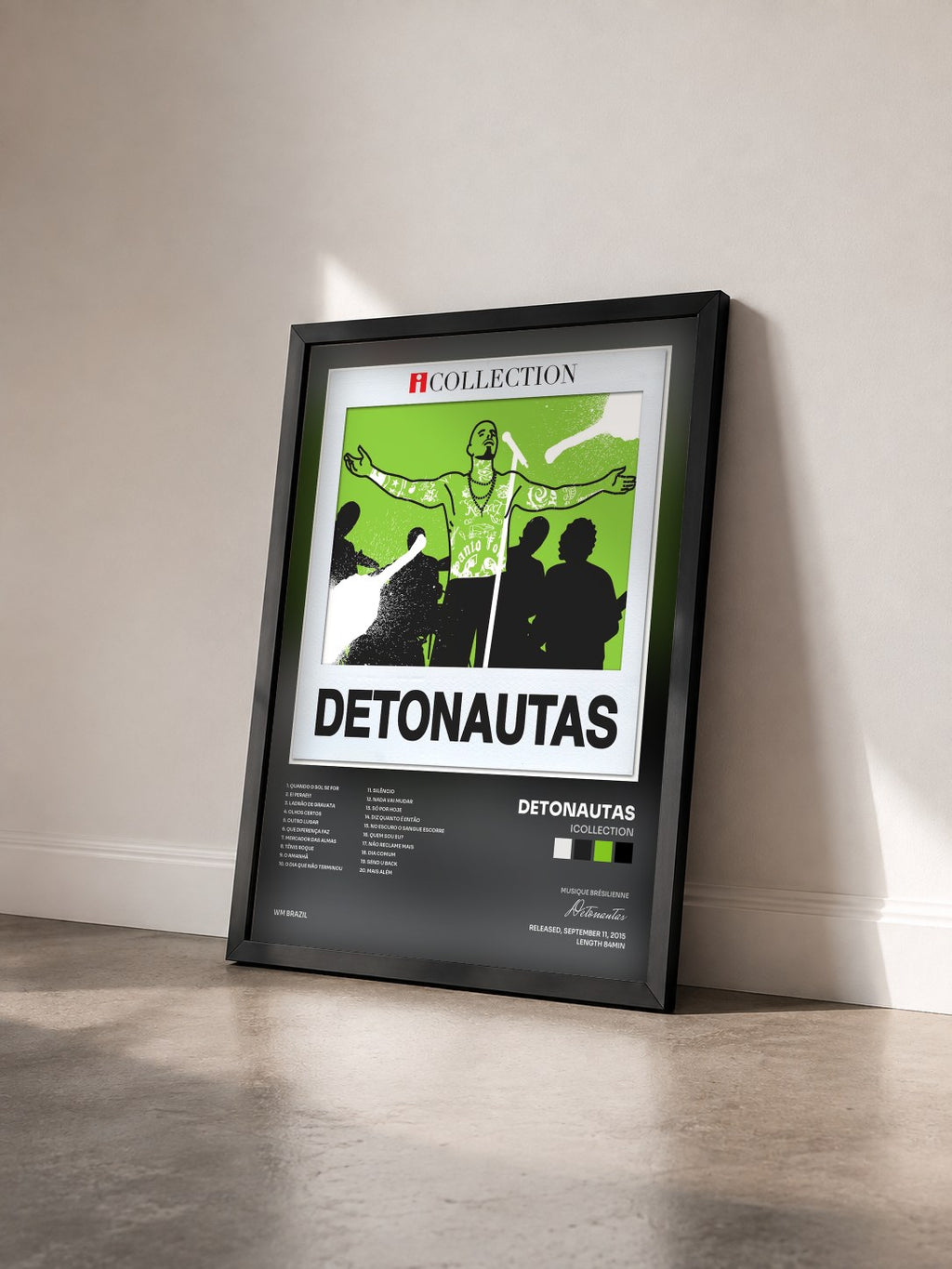 #noir Tableau de l'album iCollection de Detonautas vu de trois quarts, cadre noir