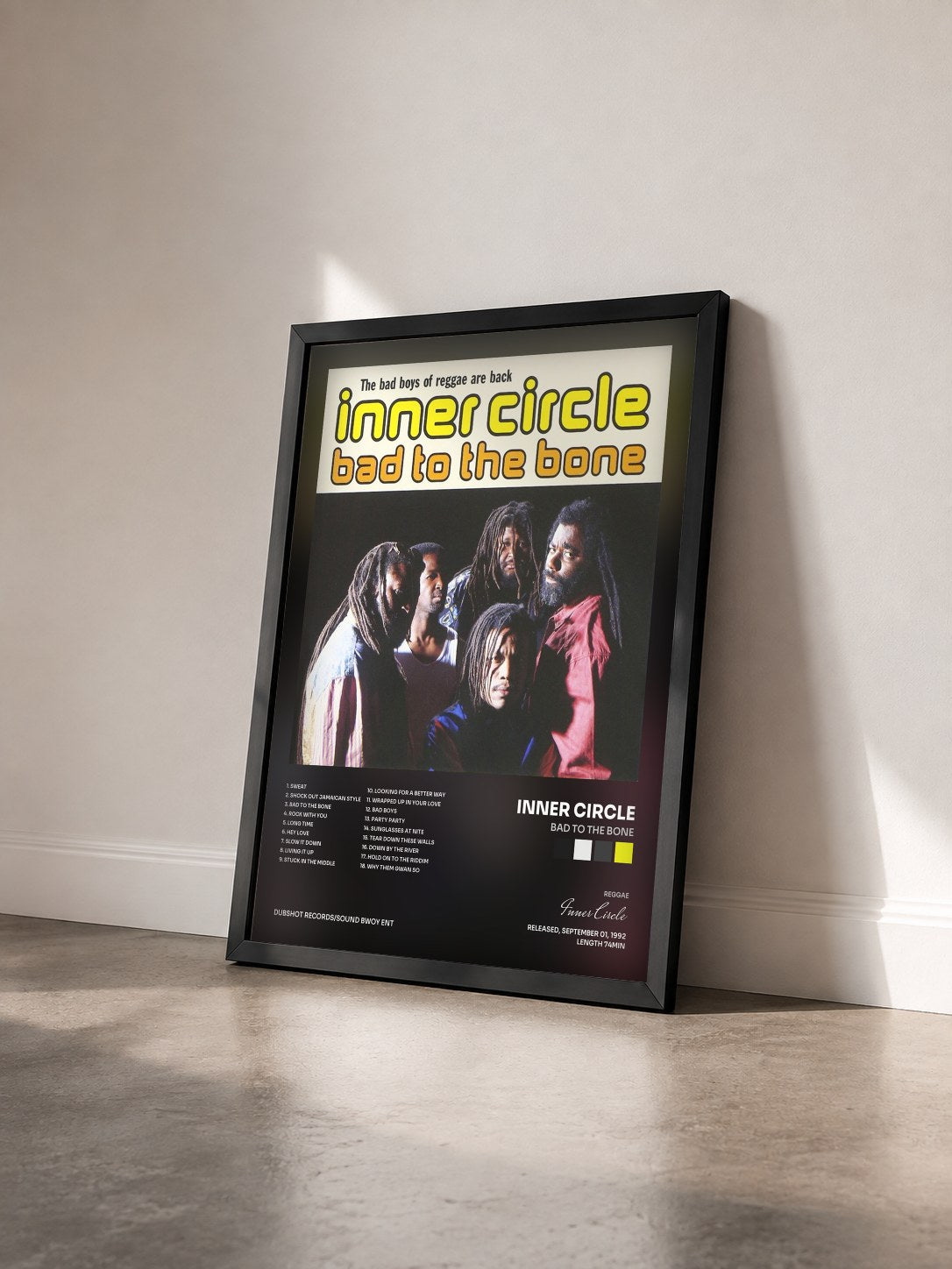 #noir Tableau de l'album Bad to the Bone de Inner Circle vu de trois quarts, cadre noir