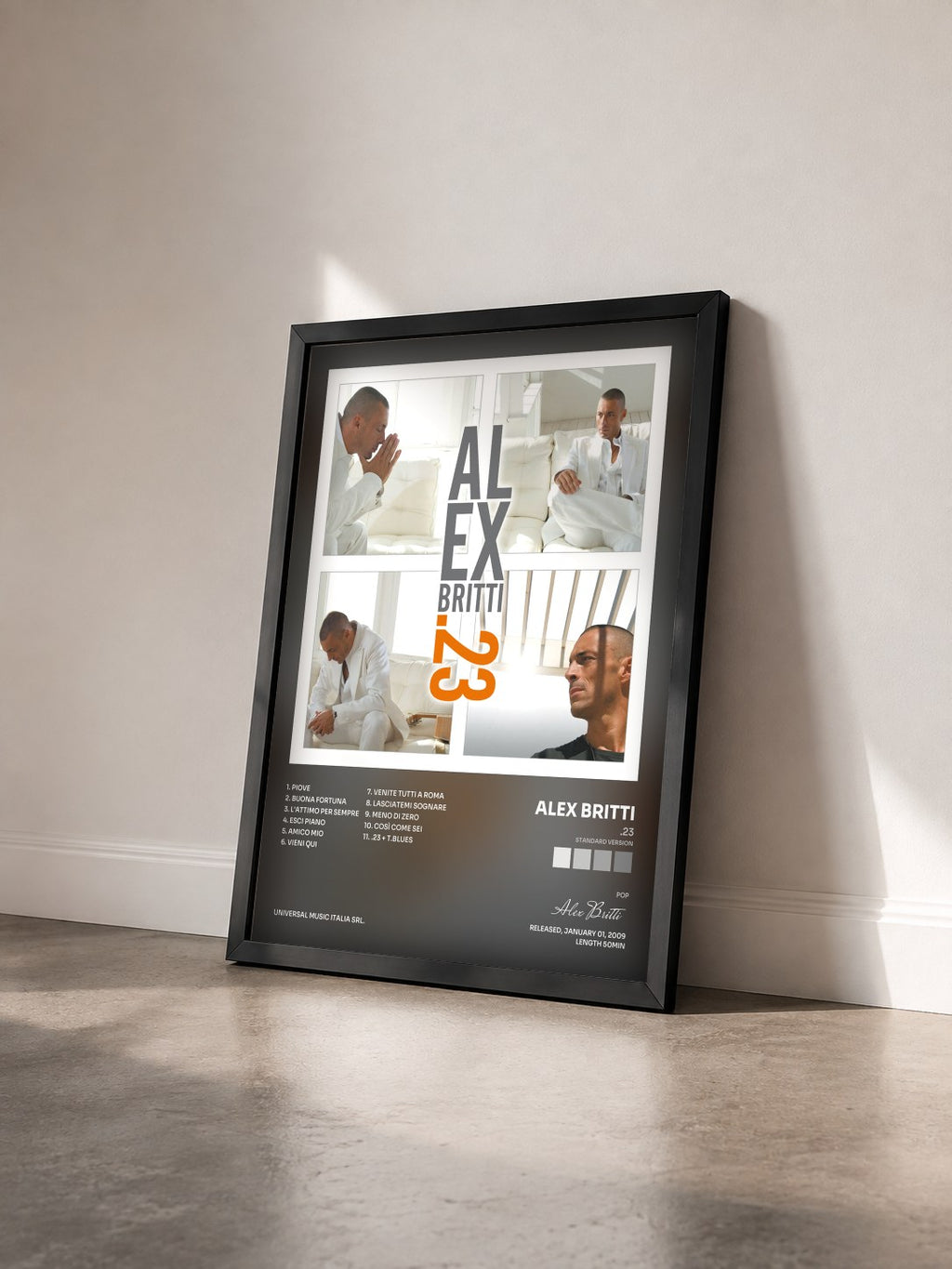 #noir Tableau de l'album .23 (Standard Version) de Alex Britti vu de trois quarts, cadre noir
