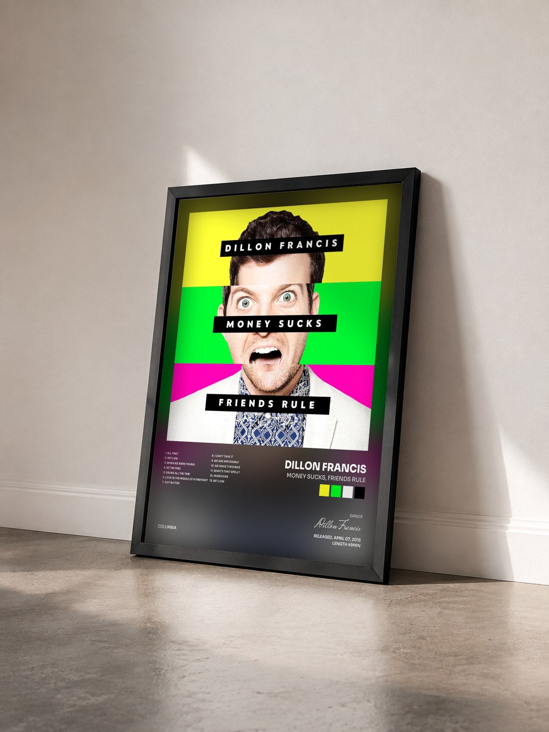 #noir Tableau de l'album Money Sucks, Friends Rule de Dillon Francis vu de trois quarts, cadre noir