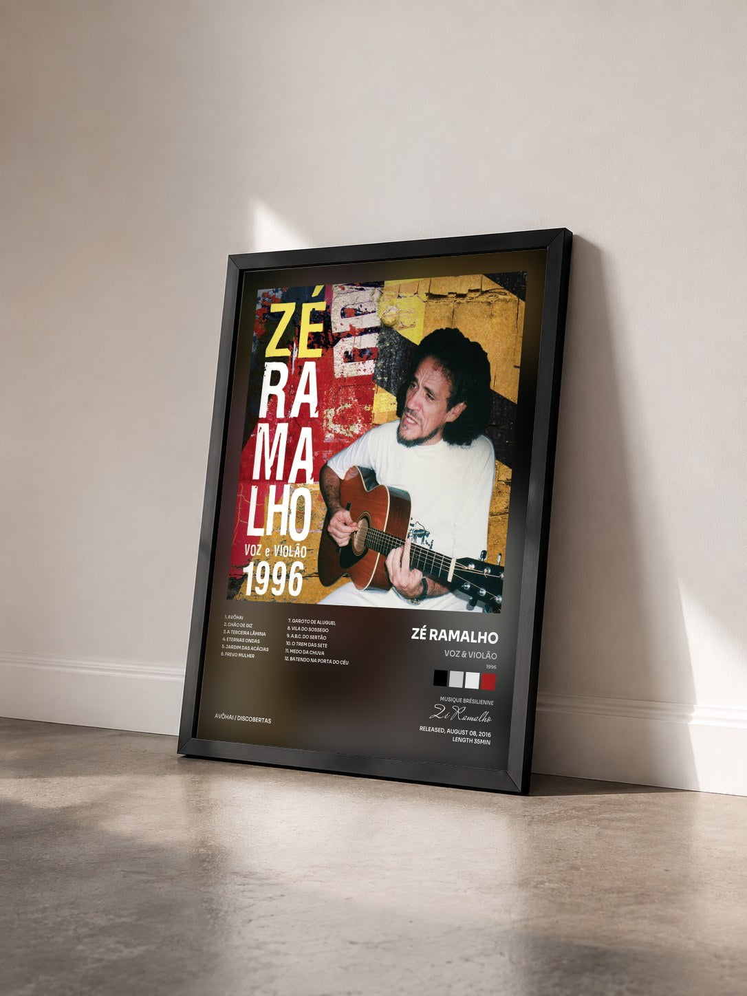 #noir Tableau de l'album Voz & Violão (1996) de Zé Ramalho vu de trois quarts, cadre noir