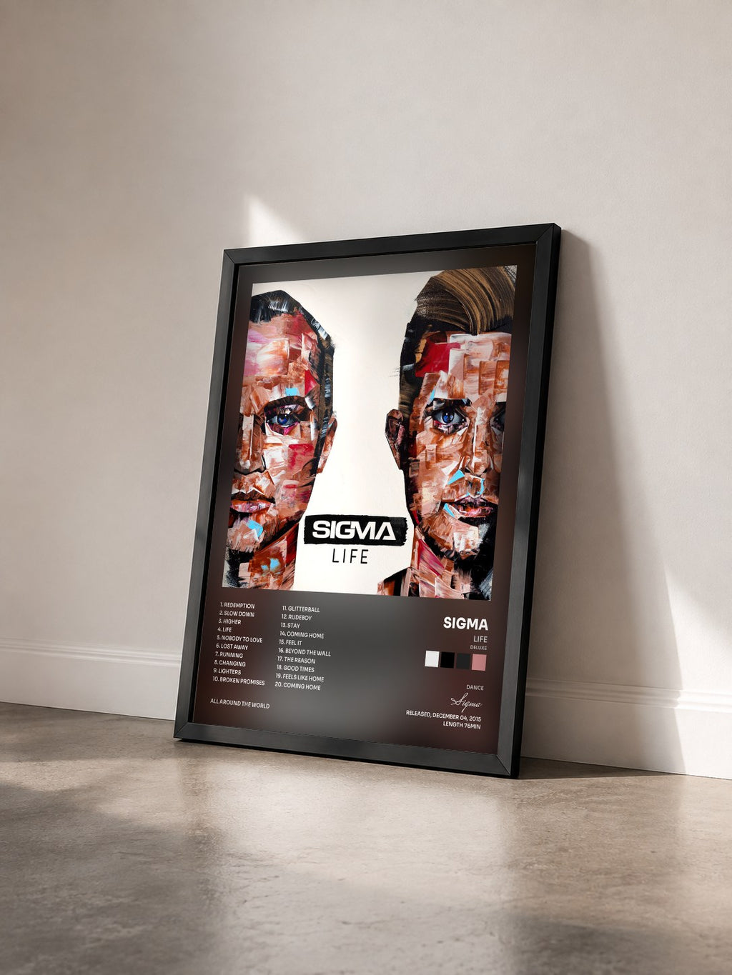 #noir Tableau de l'album Life (Deluxe) de Sigma vu de trois quarts, cadre noir