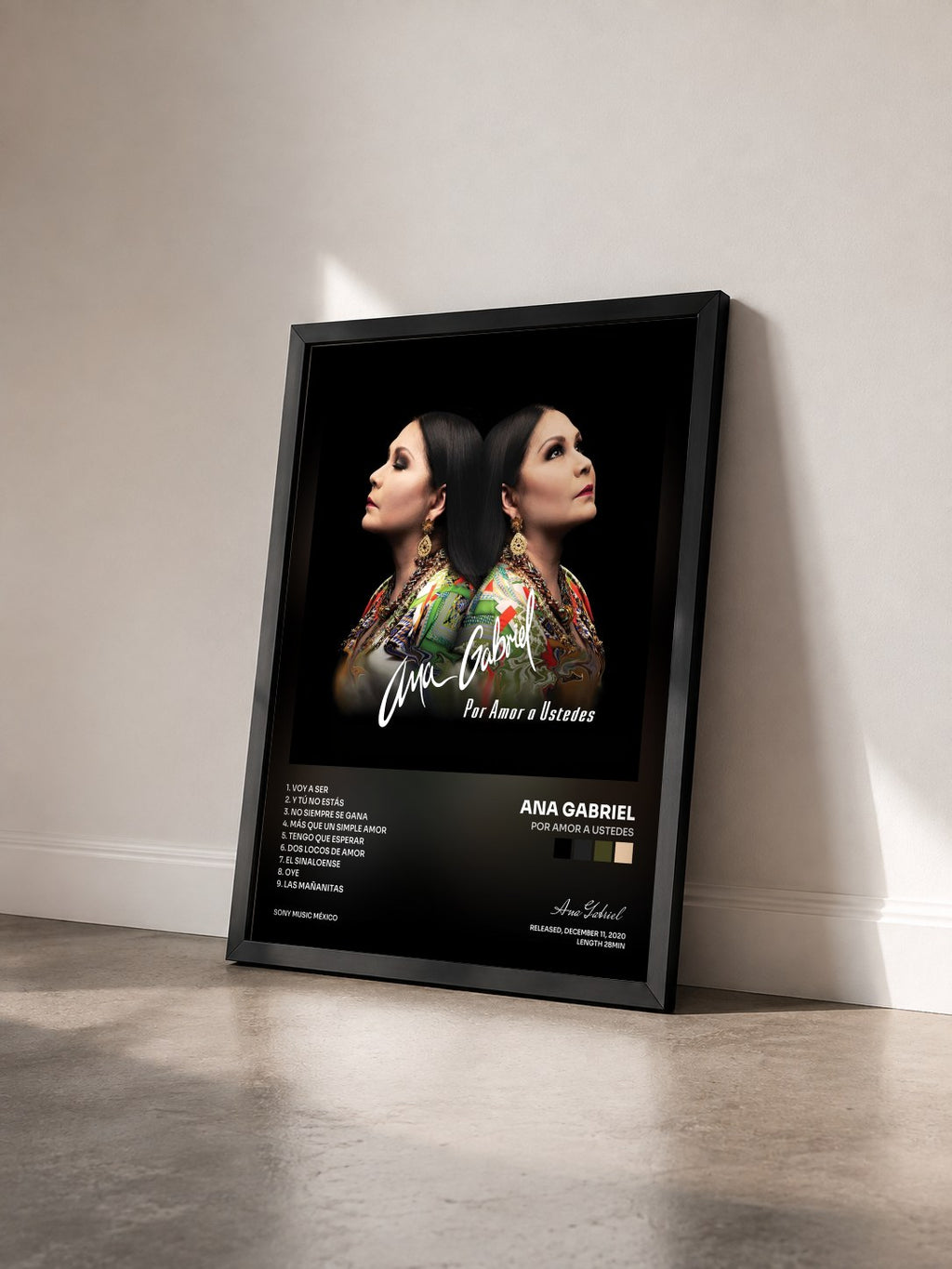 #noir Tableau de l'album Por Amor a Ustedes de Ana Gabriel vu de trois quarts, cadre noir