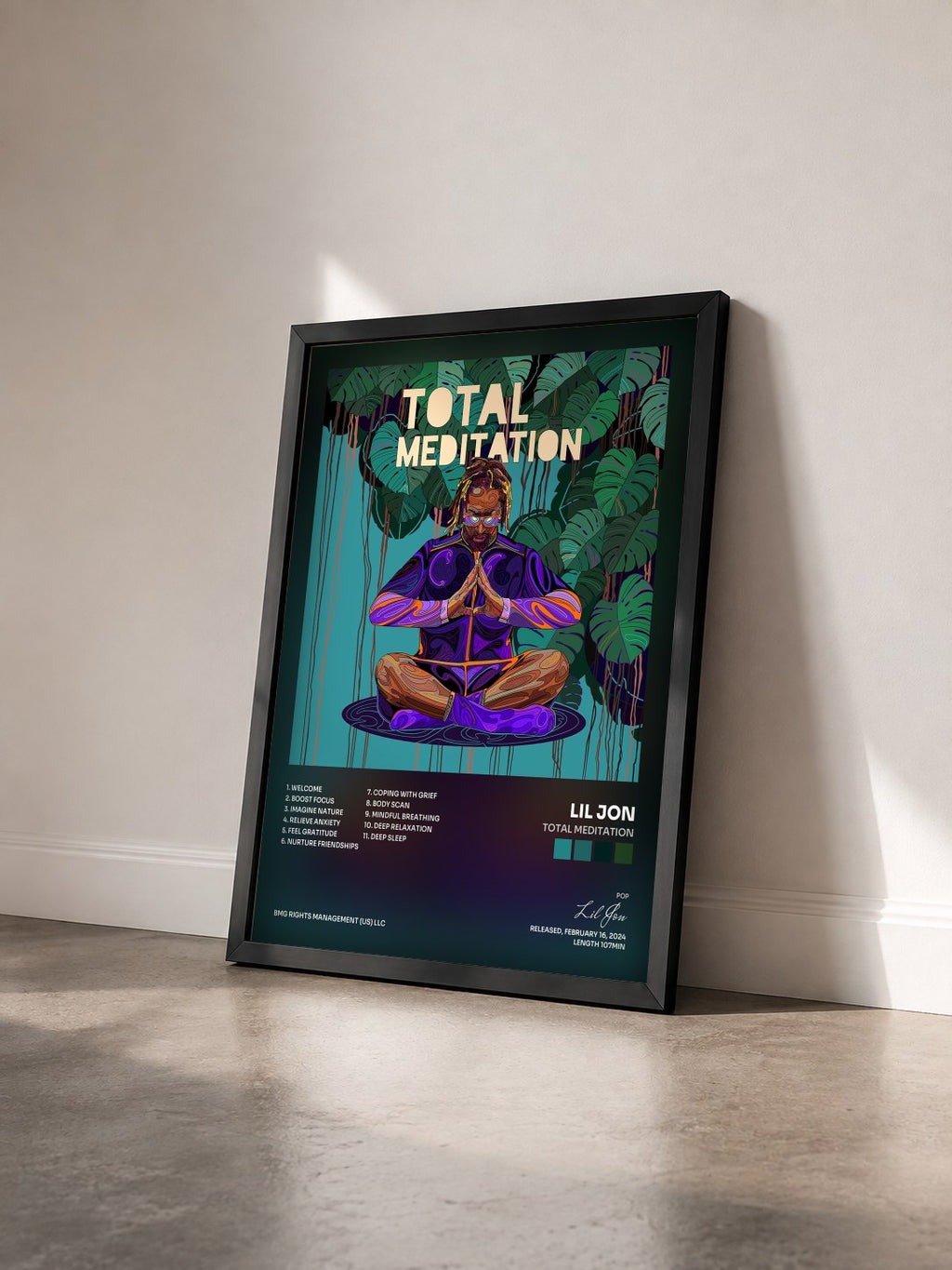#noir Tableau de l'album Total Meditation de Lil Jon vu de trois quarts, cadre noir