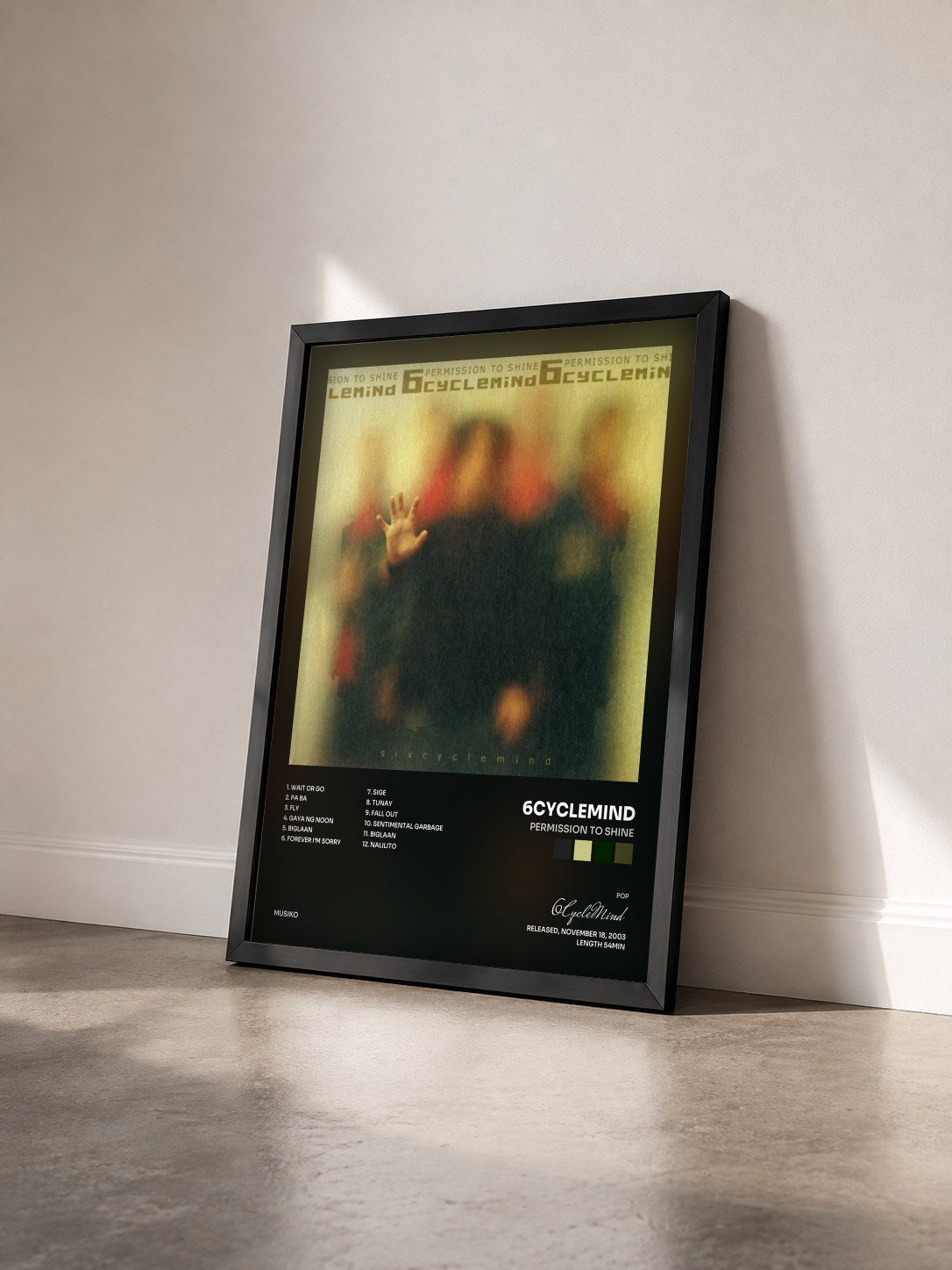 #noir Tableau de l'album Permission To Shine de 6CycleMind vu de trois quarts, cadre noir