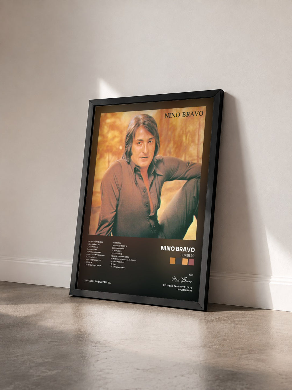#noir Tableau de l'album Super 20 de Nino Bravo vu de trois quarts, cadre noir