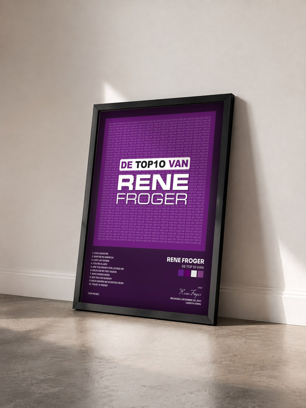 #noir Tableau de l'album De Top 10 Van de Rene Froger vu de trois quarts, cadre noir