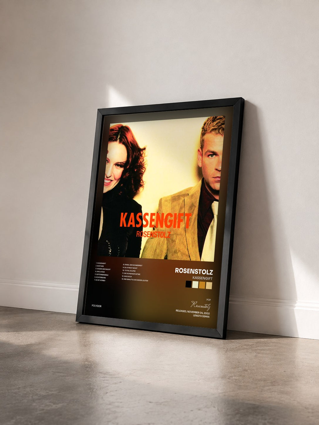 #noir Tableau de l'album Kassengift de Rosenstolz vu de trois quarts, cadre noir
