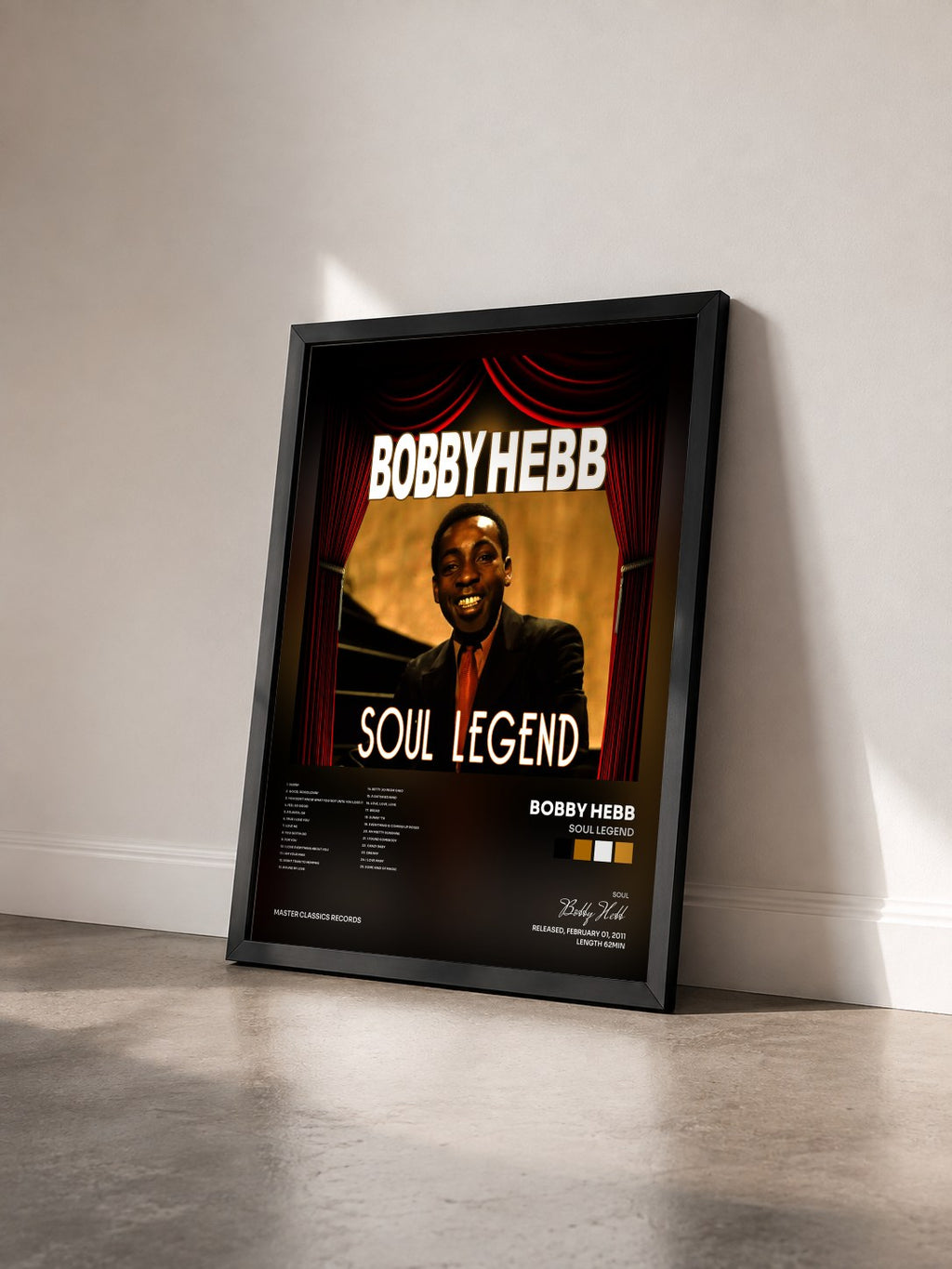 #noir Tableau de l'album Soul Legend de Bobby Hebb vu de trois quarts, cadre noir