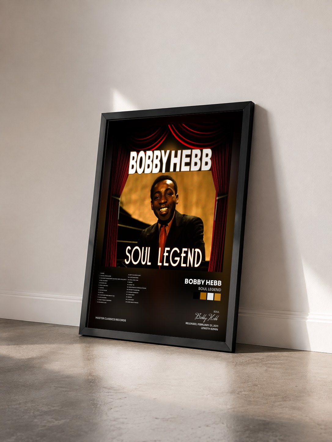 #noir Tableau de l'album Soul Legend de Bobby Hebb vu de trois quarts, cadre noir