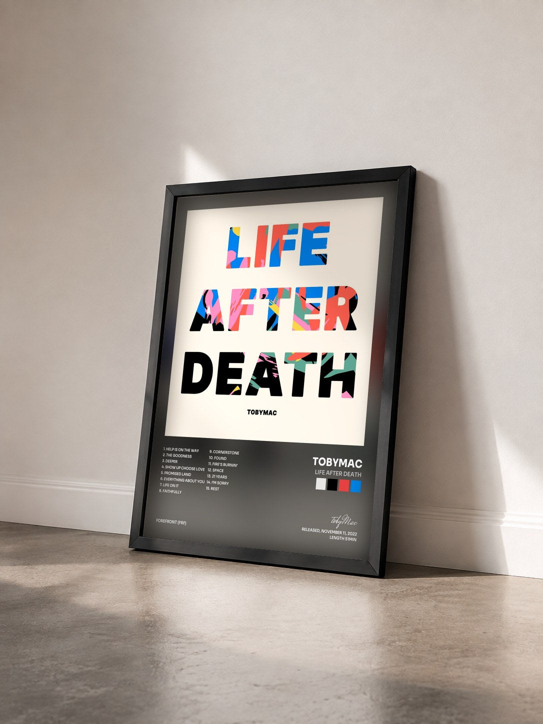 #noir Tableau de l'album Life After Death de tobyMac vu de trois quarts, cadre noir