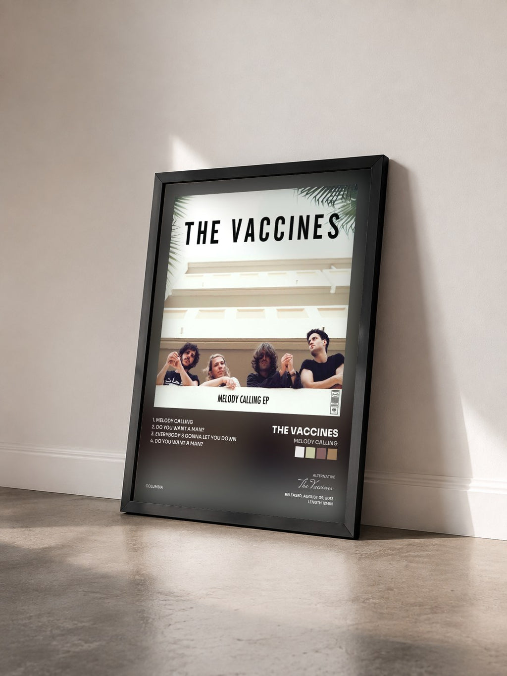 #noir Tableau de l'album Melody Calling de The Vaccines vu de trois quarts, cadre noir