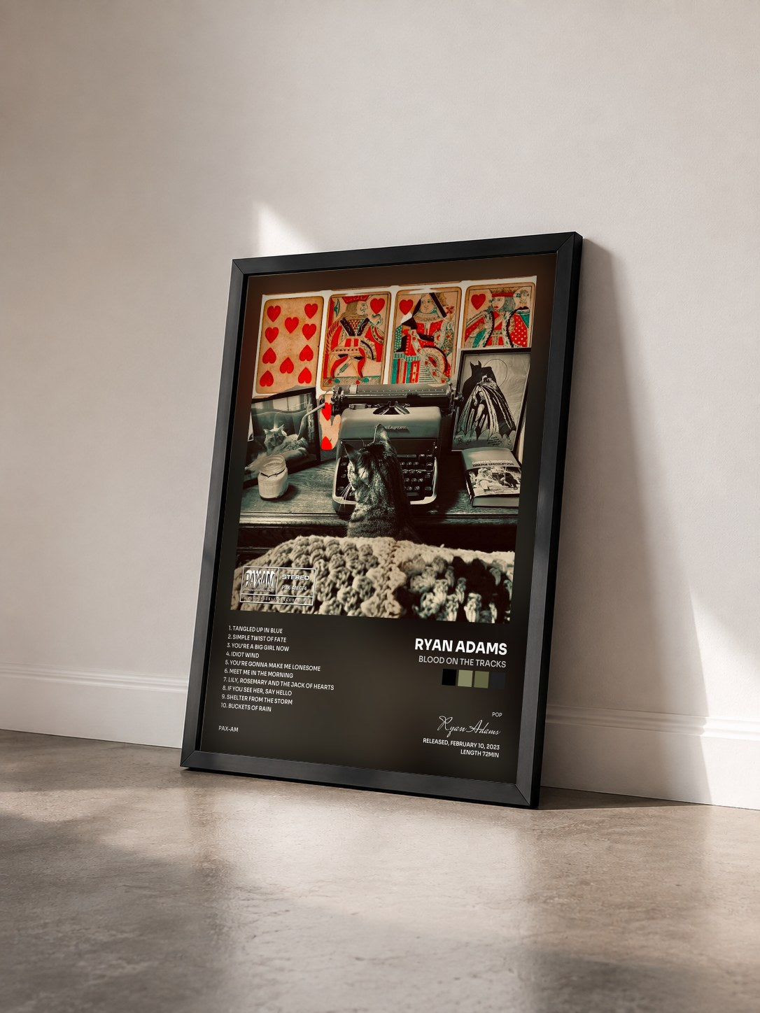 #noir Tableau de l'album Blood on the Tracks de Ryan Adams vu de trois quarts, cadre noir