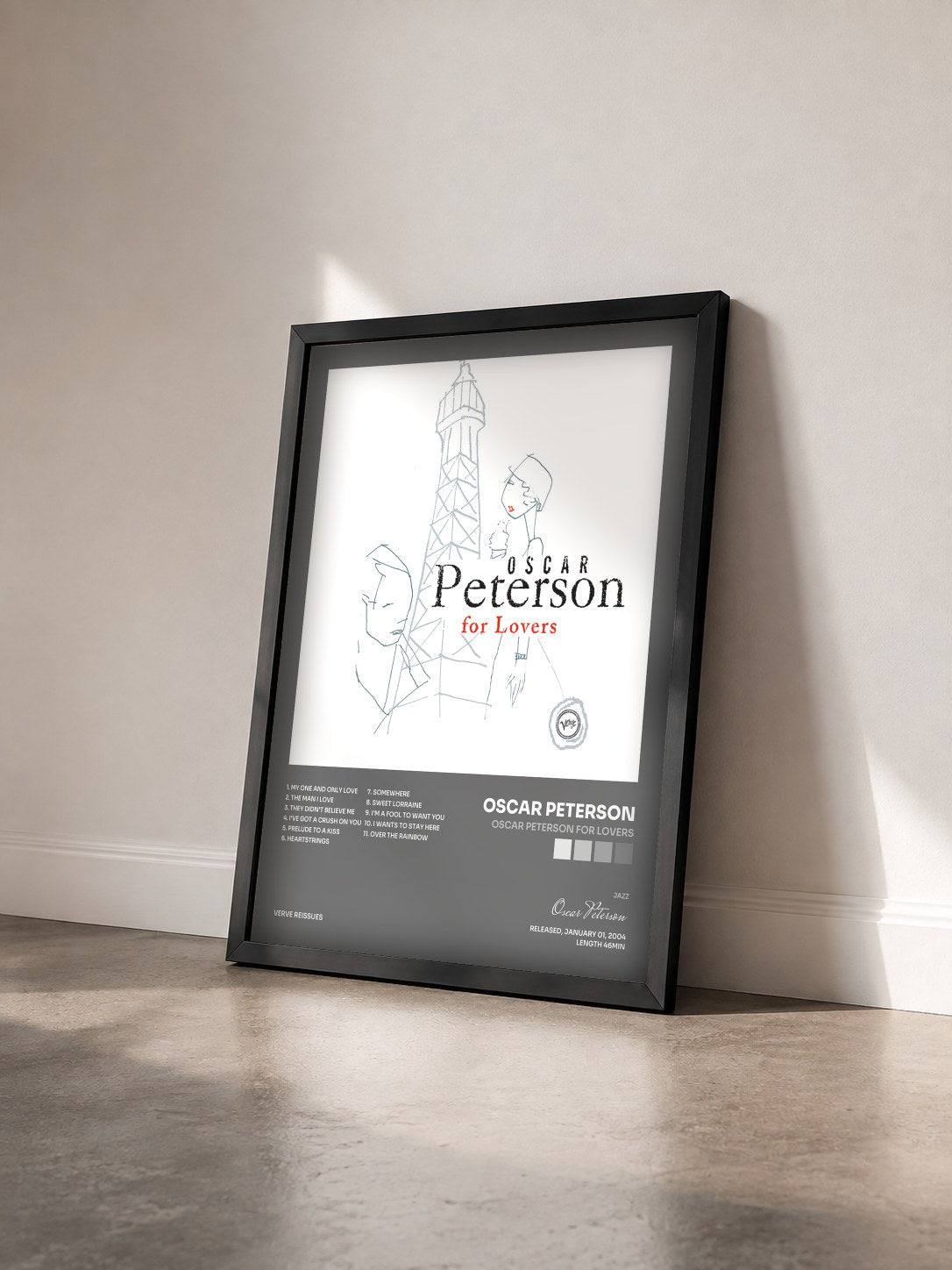 #noir Tableau de l'album Oscar Peterson For Lovers de Oscar Peterson vu de trois quarts, cadre noir