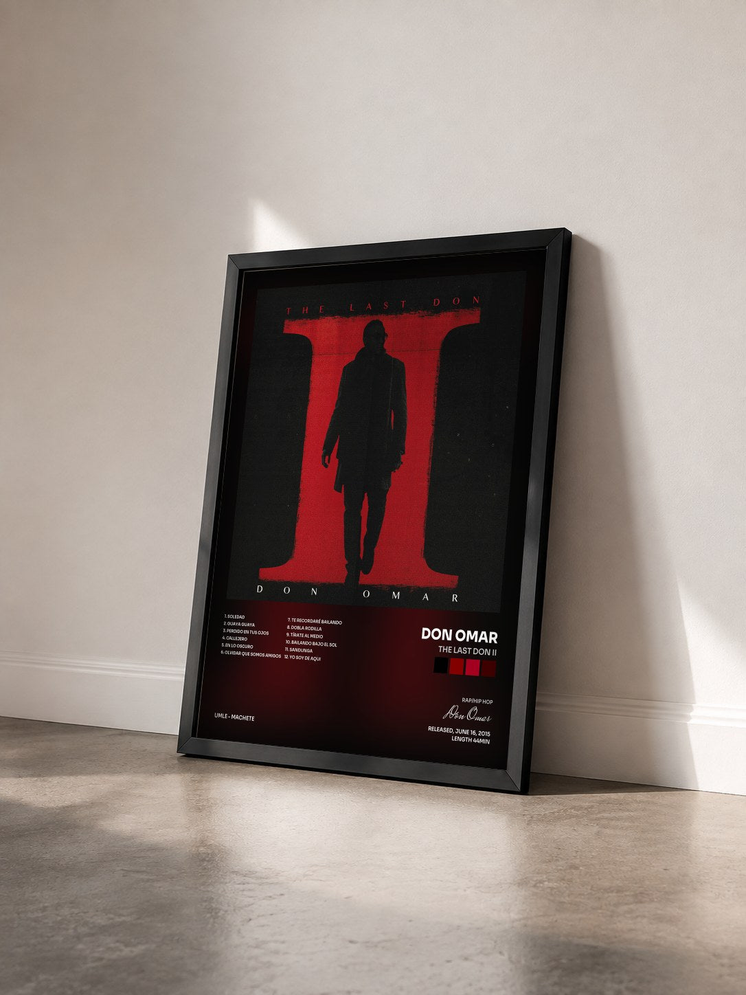 #noir Tableau de l'album The Last Don II de Don Omar vu de trois quarts, cadre noir
