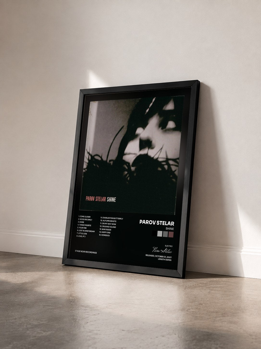 #noir Tableau de l'album Shine de Parov Stelar vu de trois quarts, cadre noir