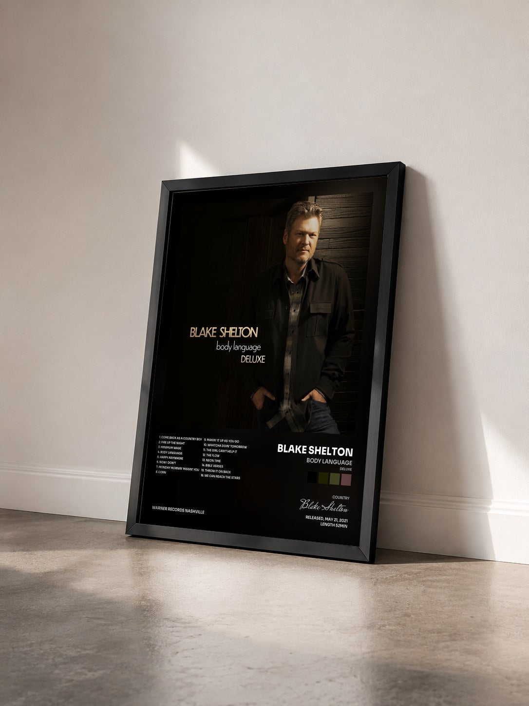 #noir Tableau de l'album Body Language (Deluxe) de Blake Shelton vu de trois quarts, cadre noir