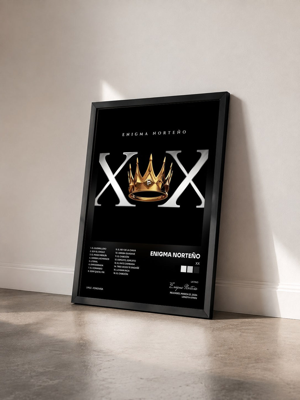 #noir Tableau de l'album XX de Enigma Norteño vu de trois quarts, cadre noir