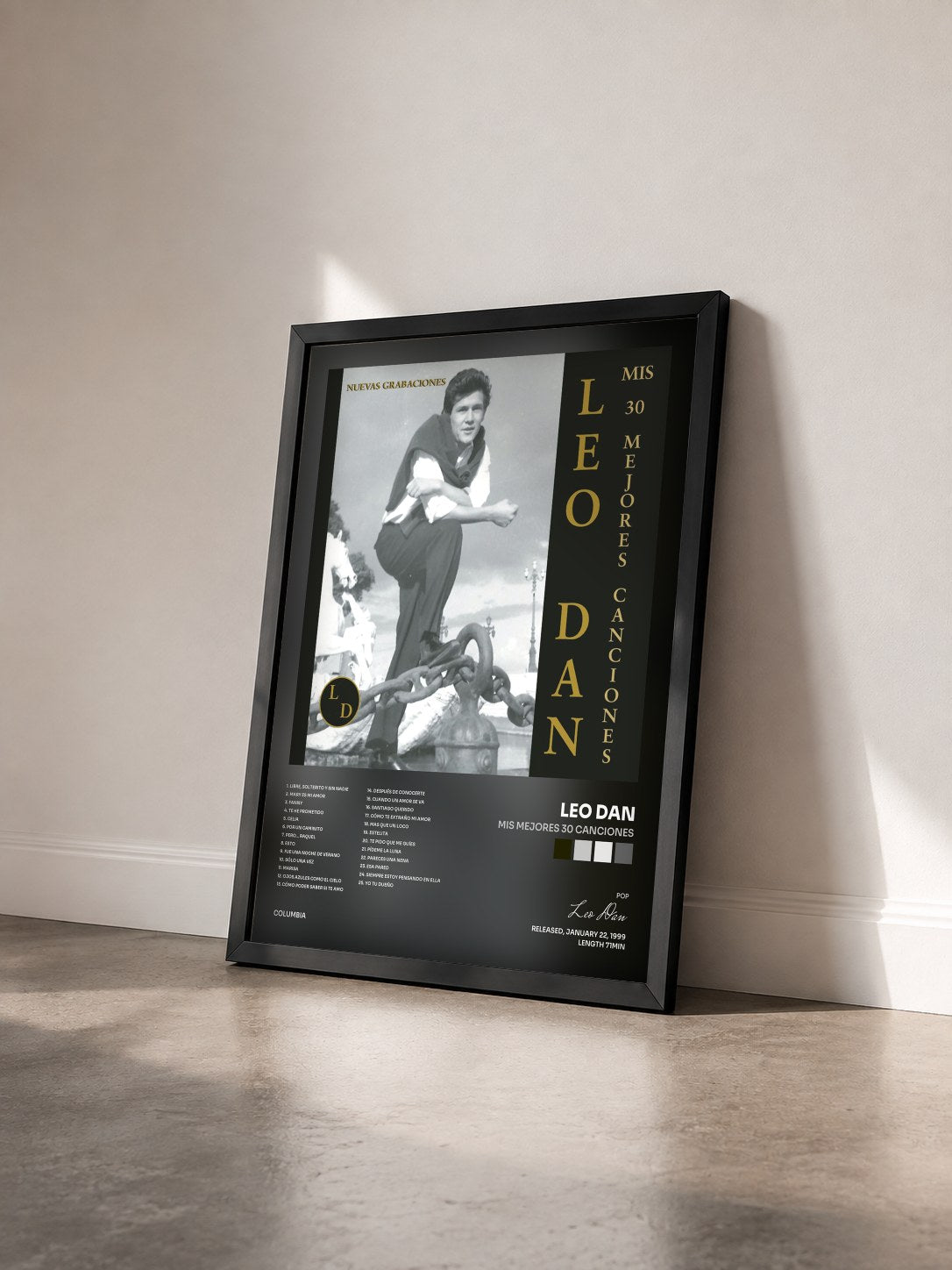 #noir Tableau de l'album Mis Mejores 30 Canciones de Leo Dan vu de trois quarts, cadre noir