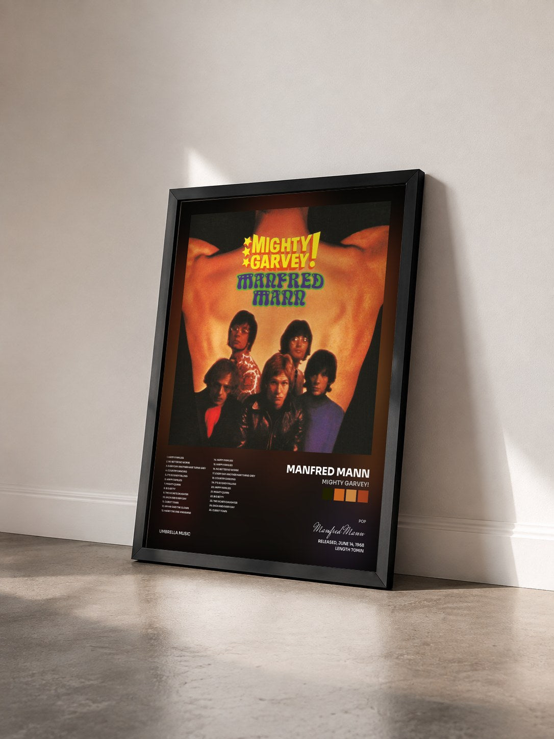 #noir Tableau de l'album Mighty Garvey! de Manfred Mann vu de trois quarts, cadre noir