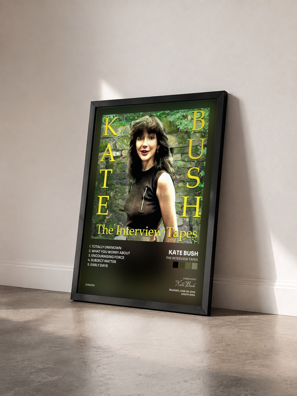 #noir Tableau de l'album The Interview Tapes de Kate Bush vu de trois quarts, cadre noir