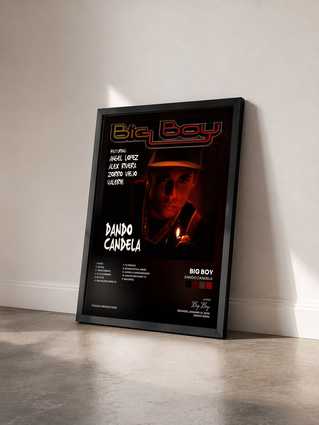 #noir Tableau de l'album Dando Candela de Big Boy vu de trois quarts, cadre noir