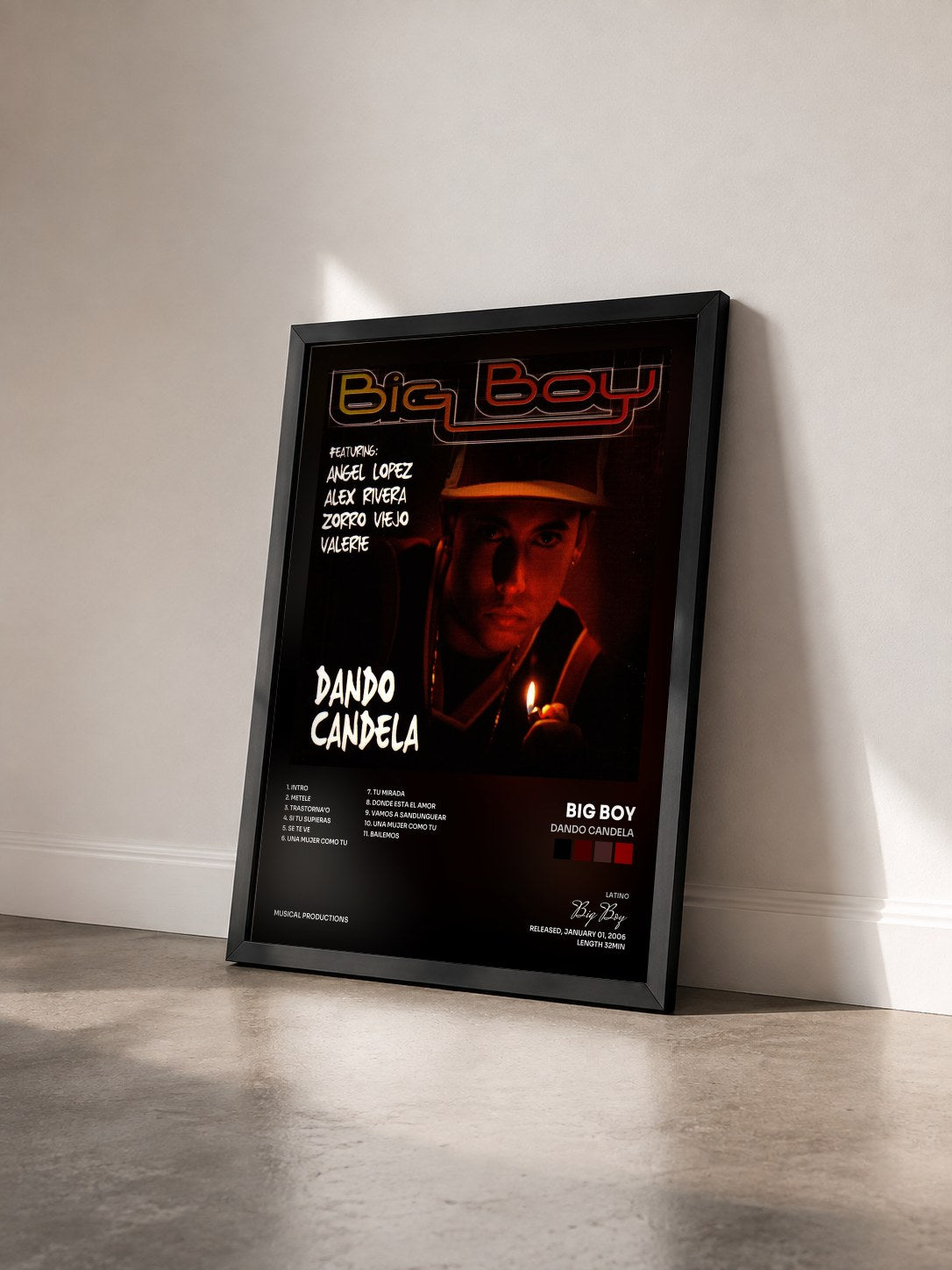 #noir Tableau de l'album Dando Candela de Big Boy vu de trois quarts, cadre noir
