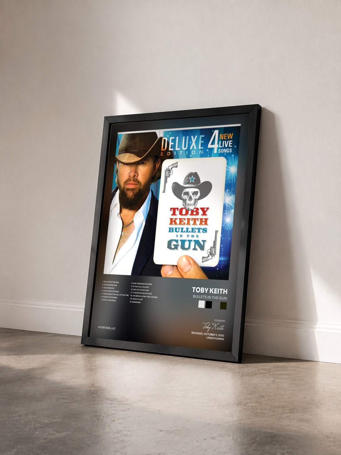 #noir Tableau de l'album Bullets in the Gun de Toby Keith vu de trois quarts, cadre noir