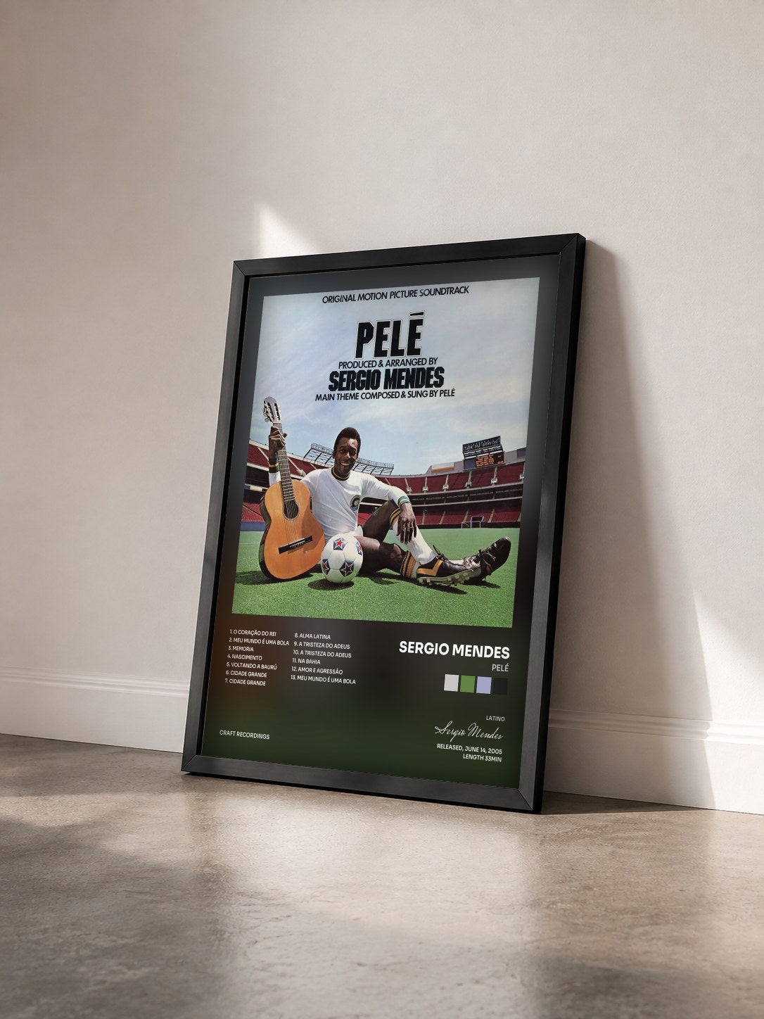 #noir Tableau de l'album Pelé de Sergio Mendes vu de trois quarts, cadre noir
