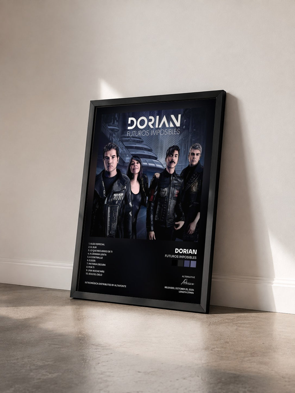 #noir Tableau de l'album Futuros Imposibles de Dorian vu de trois quarts, cadre noir