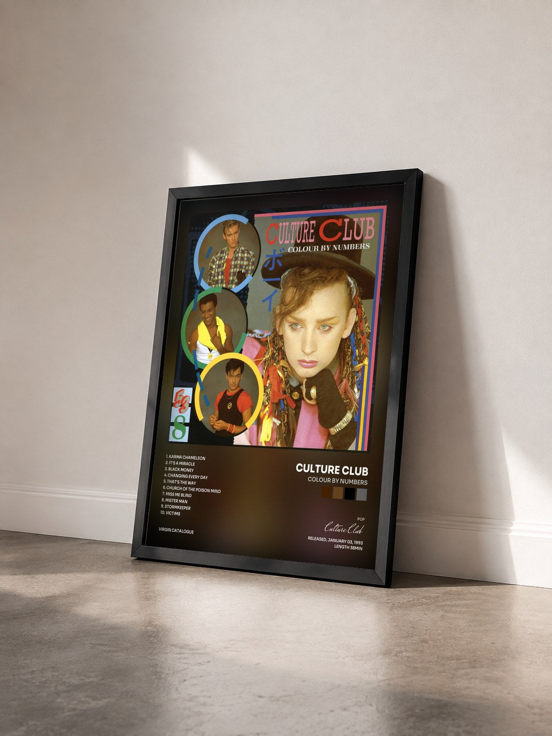 #noir Tableau de l'album Colour By Numbers de Culture Club vu de trois quarts, cadre noir