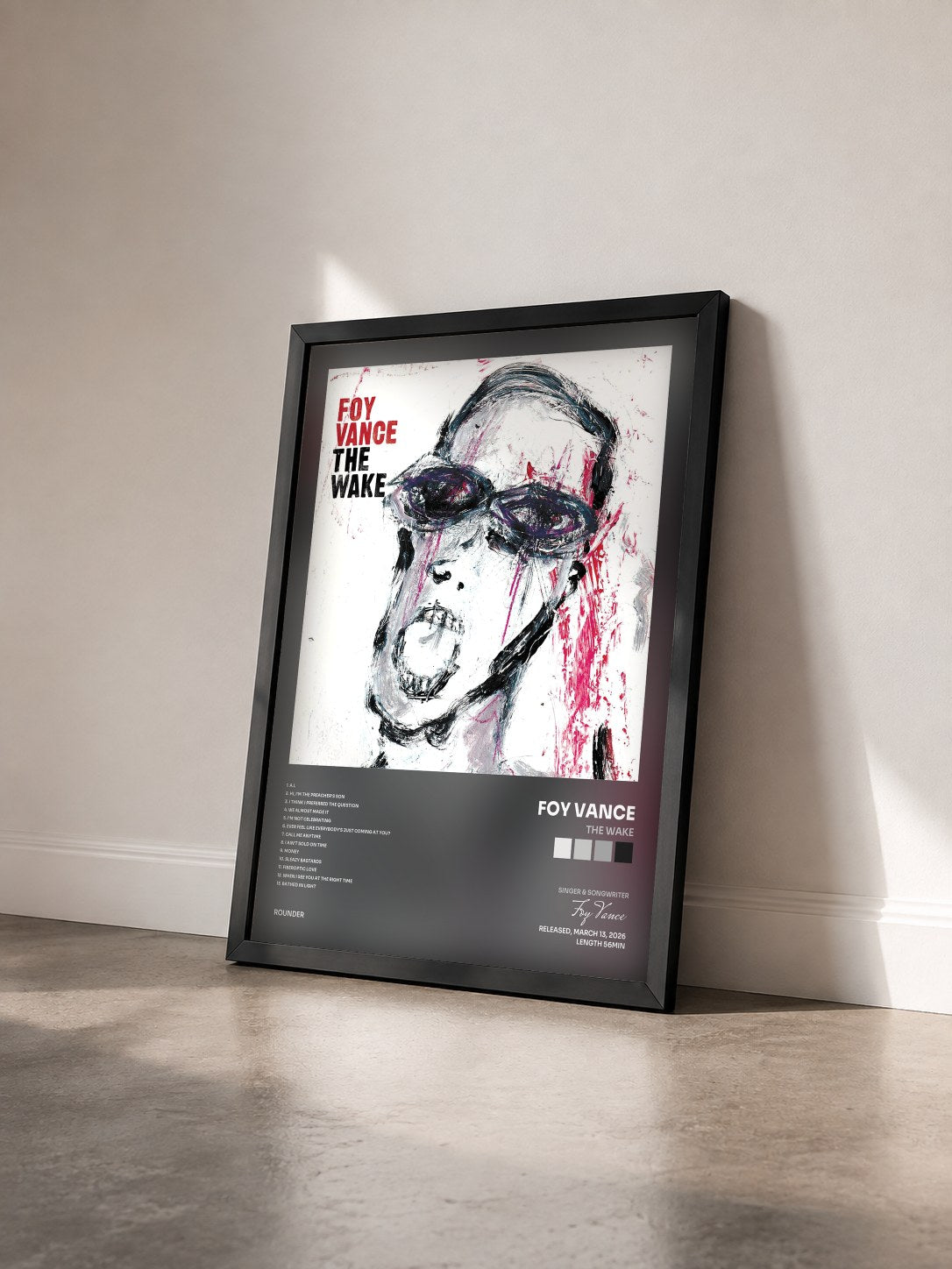 #noir Tableau de l'album The Wake de Foy Vance vu de trois quarts, cadre noir