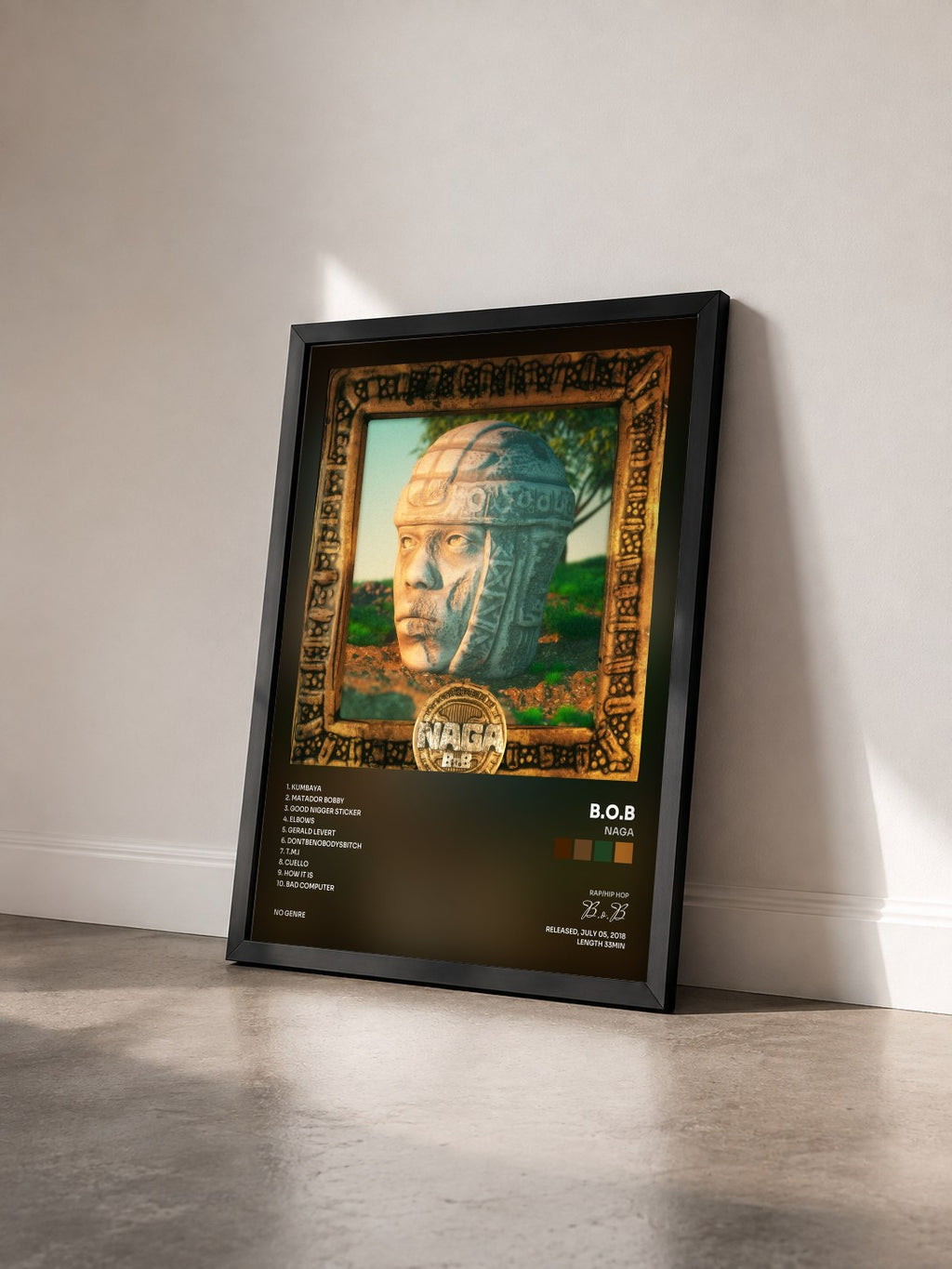 #noir Tableau de l'album NAGA de B.o.B vu de trois quarts, cadre noir