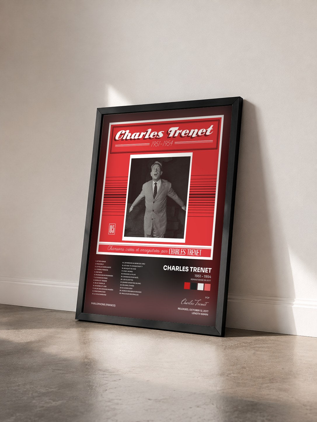 #noir Tableau de l'album 1951 - 1954 (Remasterisé en 2017) de Charles Trenet vu de trois quarts, cadre noir