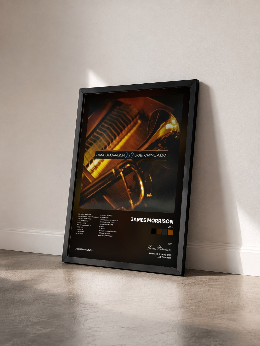 #noir Tableau de l'album 2x2 de James Morrison vu de trois quarts, cadre noir