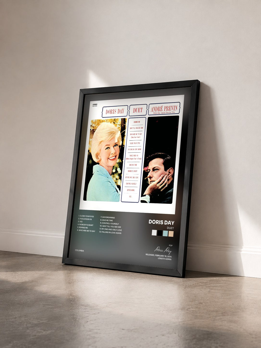 #noir Tableau de l'album Duet de Doris Day vu de trois quarts, cadre noir