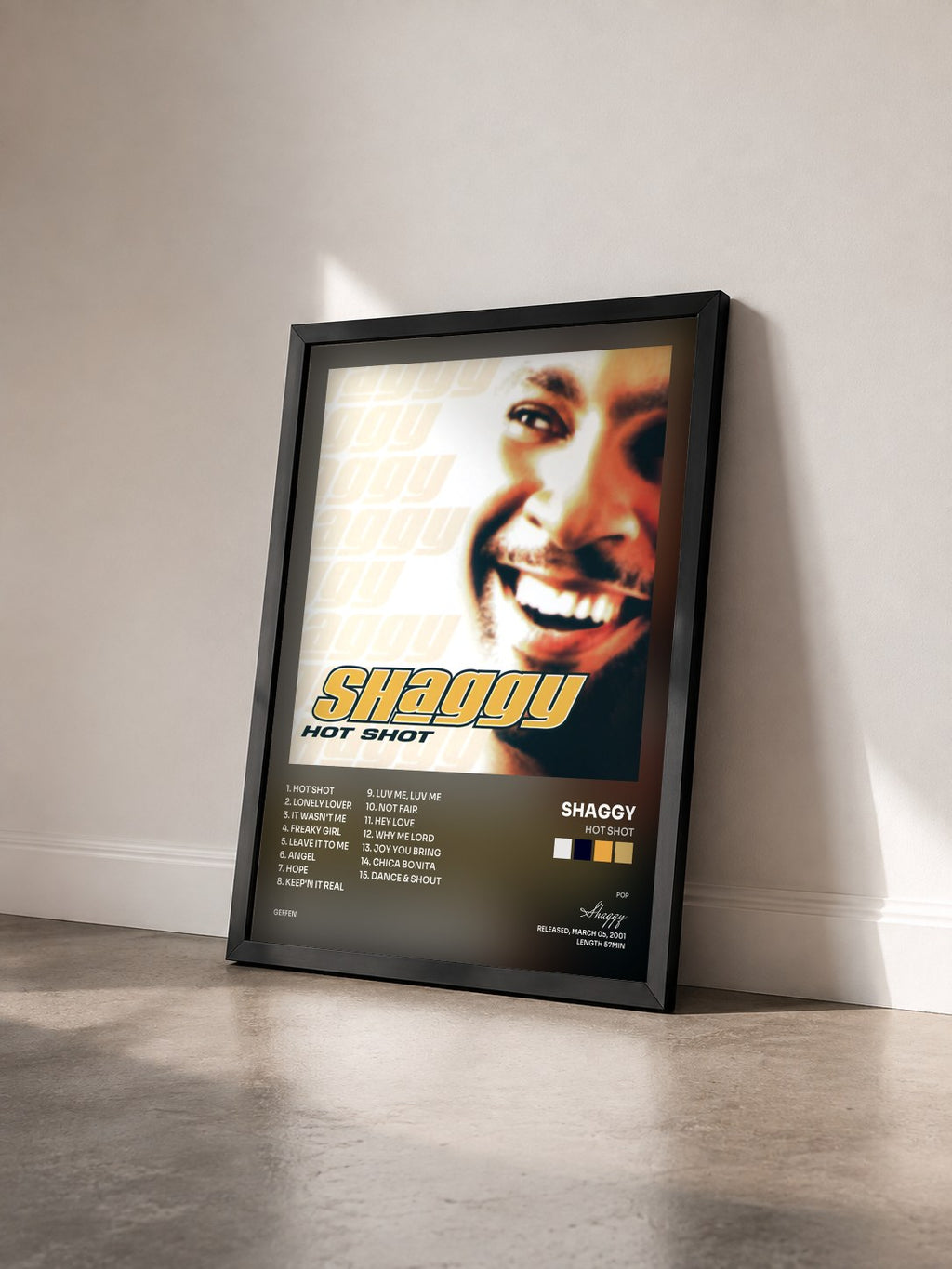 #noir Tableau de l'album Hot Shot de Shaggy vu de trois quarts, cadre noir
