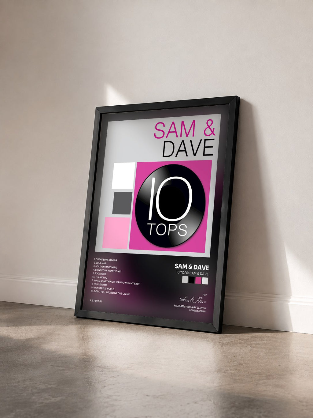 #noir Tableau de l'album 10 Tops: Sam & Dave de Sam & Dave vu de trois quarts, cadre noir