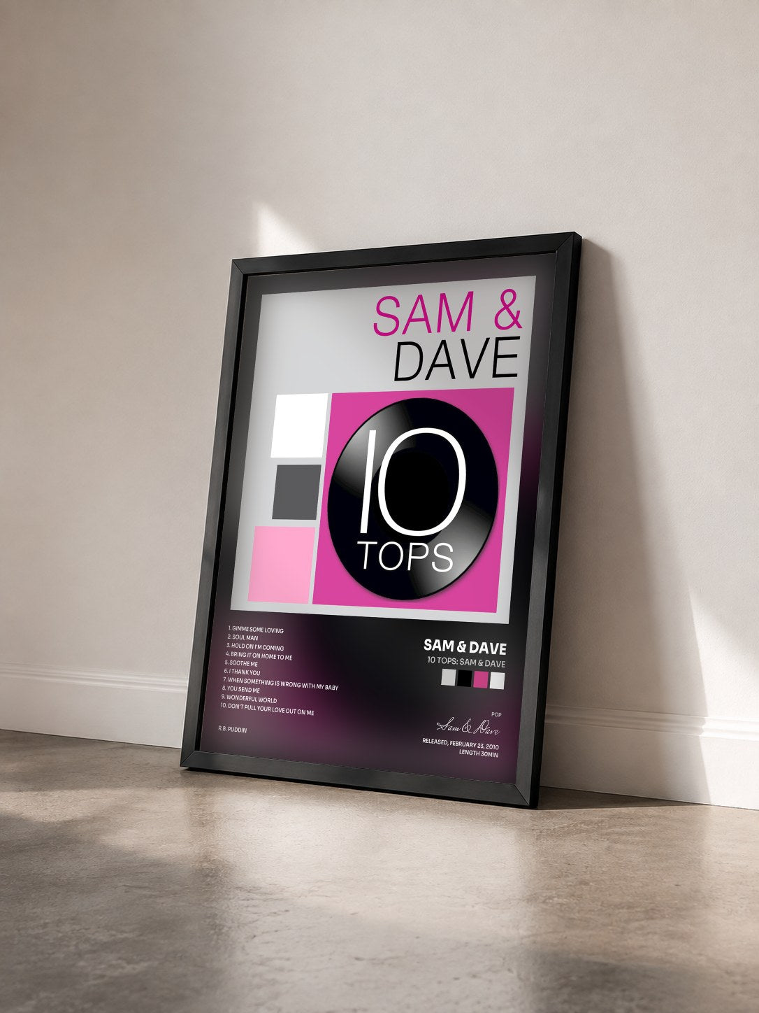 #noir Tableau de l'album 10 Tops: Sam & Dave de Sam & Dave vu de trois quarts, cadre noir