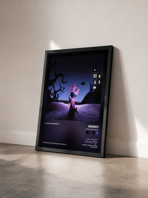 #noir Tableau de l'album La fille de Pastel de 55ASKY vu de trois quarts, cadre noir