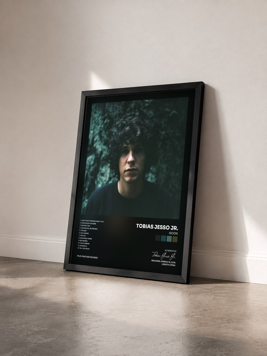 #noir Tableau de l'album Goon de Tobias Jesso Jr. vu de trois quarts, cadre noir