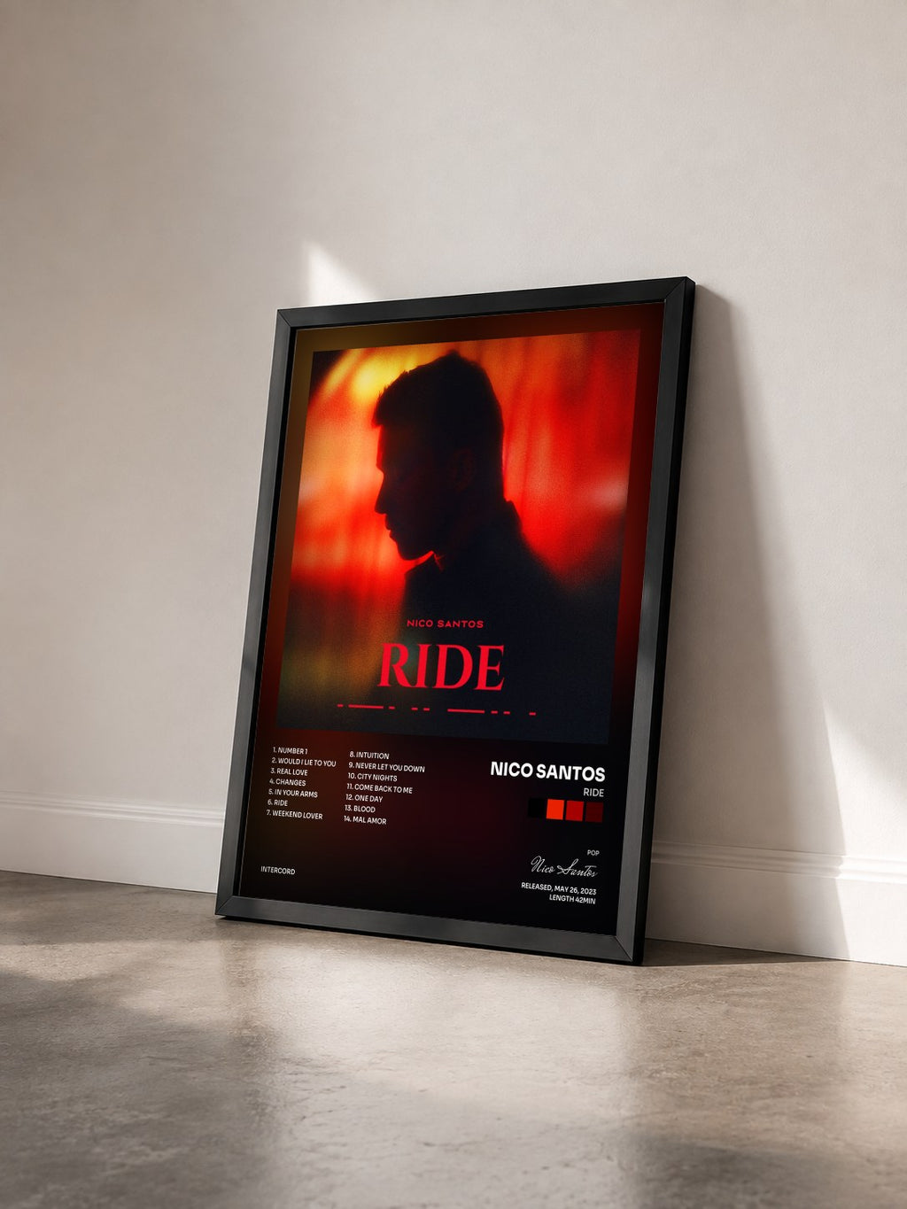 #noir Tableau de l'album Ride de Nico Santos vu de trois quarts, cadre noir