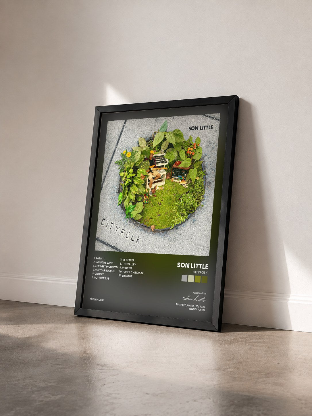 #noir Tableau de l'album Cityfolk de Son Little vu de trois quarts, cadre noir