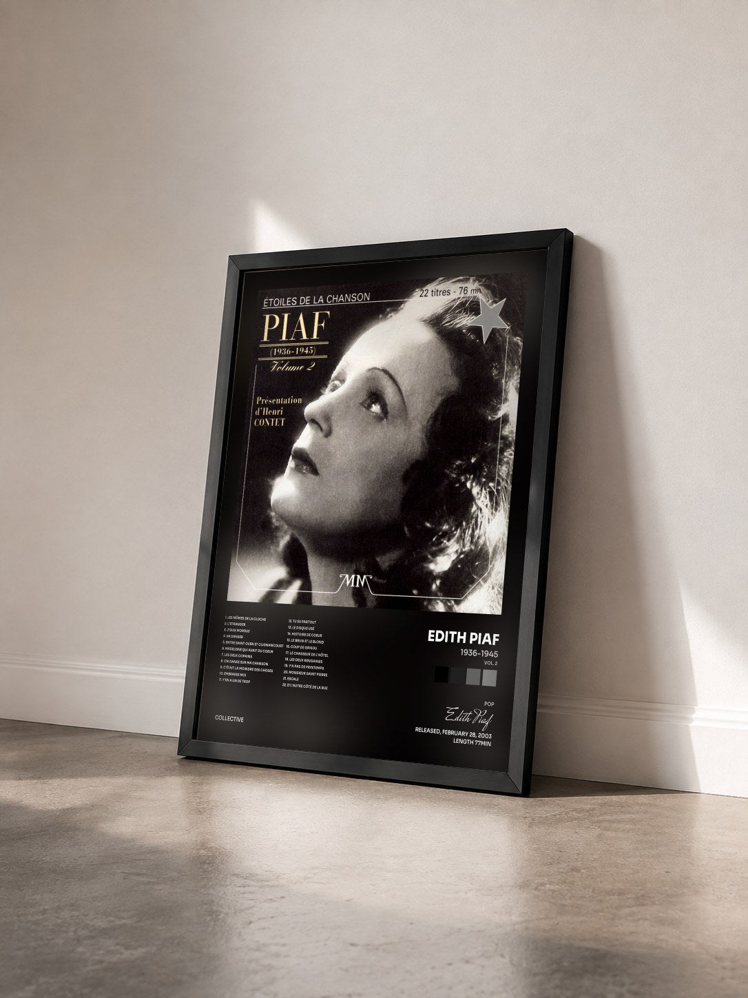 #noir Tableau de l'album 1936-1945 (Vol. 2) de Edith Piaf vu de trois quarts, cadre noir