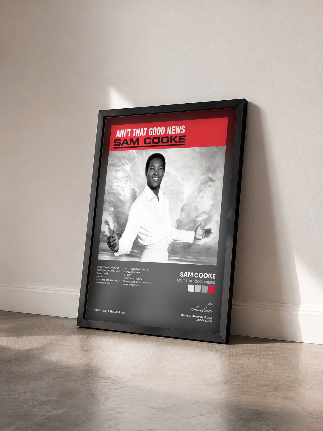 #noir Tableau de l'album Ain't That Good News de Sam Cooke vu de trois quarts, cadre noir