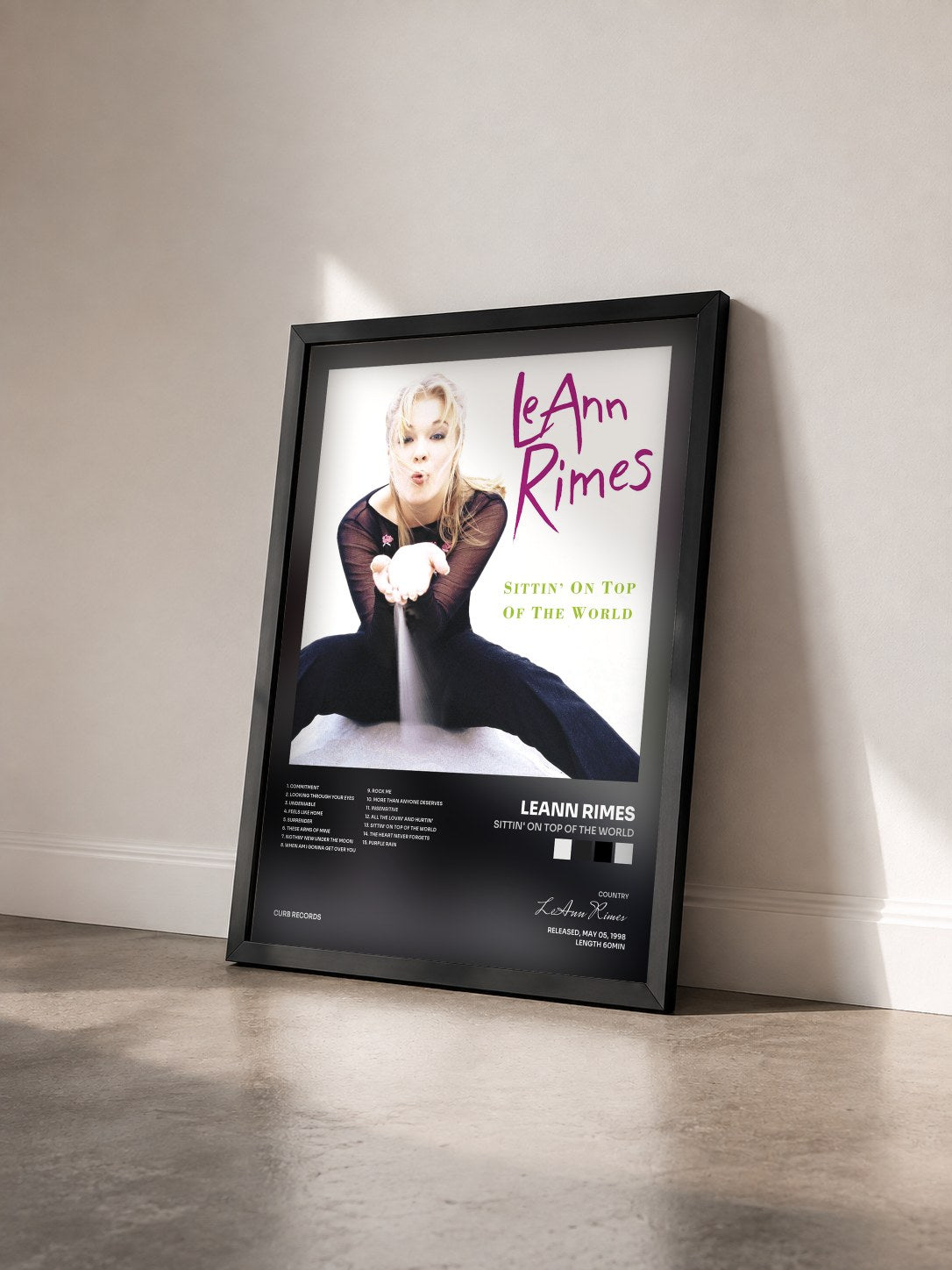 #noir Tableau de l'album Sittin' On Top Of The World de LeAnn Rimes vu de trois quarts, cadre noir